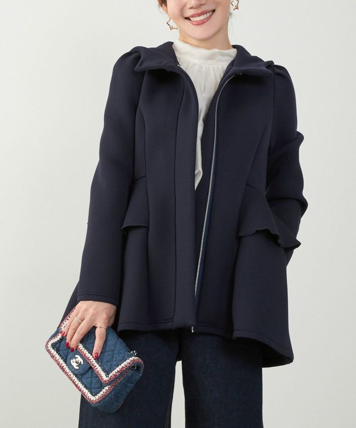 レディース ライトアウター 長袖 大人カジュアル オフィス きれいめ 体型カバー ペプラム スタンドカラー 春 秋 ジョイントスペース