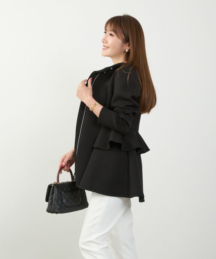 レディース ライトアウター 長袖 大人カジュアル オフィス きれいめ 体型カバー ペプラム スタンドカラー 春 秋 ジョイントスペース