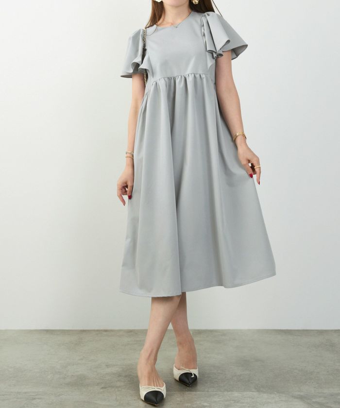 ラッフルスリーブウエーブレースワンピース　新品　美品 LANVIN en Bleu】ラッフルスリーブレースワンピース ブラック