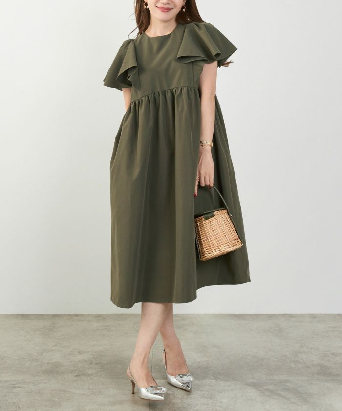 Rene 21SS ラッフルスリーブワンピース　グレー Rene 21SS ラッフルスリーブワンピース グレー