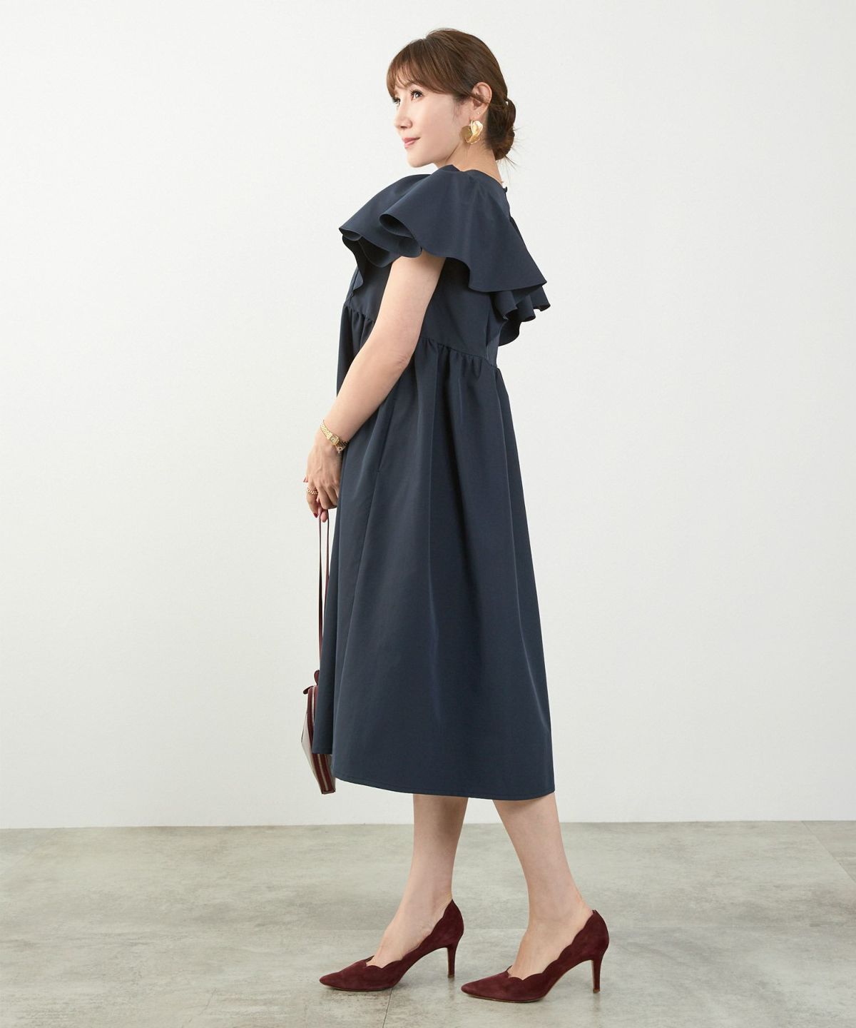 手洗い可かわいい上品きれいめ大人カジュアルシンプル体型カバーハイウエストフレアジョイントスペース