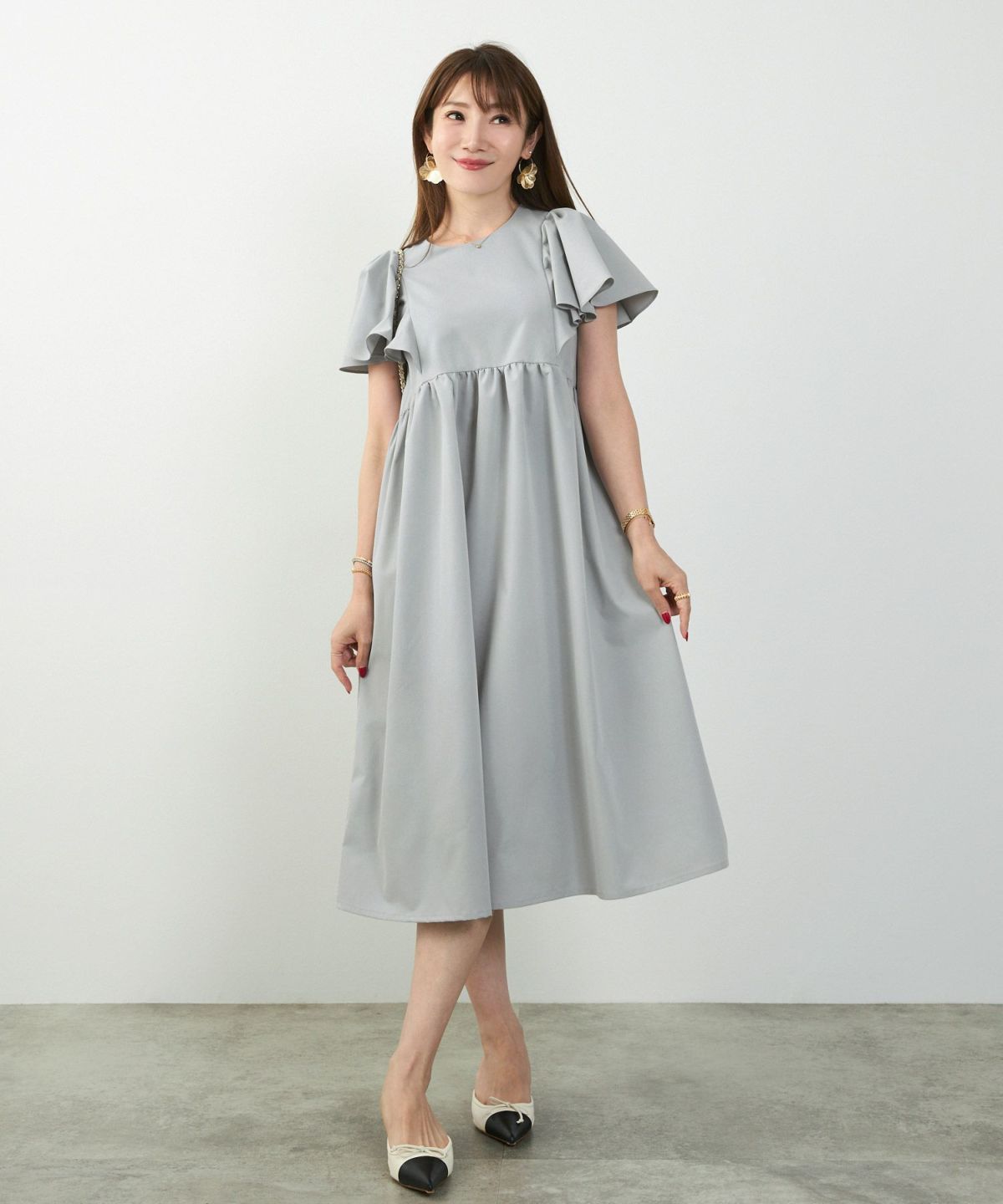 手洗い可かわいい上品きれいめ大人カジュアルシンプル体型カバーハイウエストフレアジョイントスペース