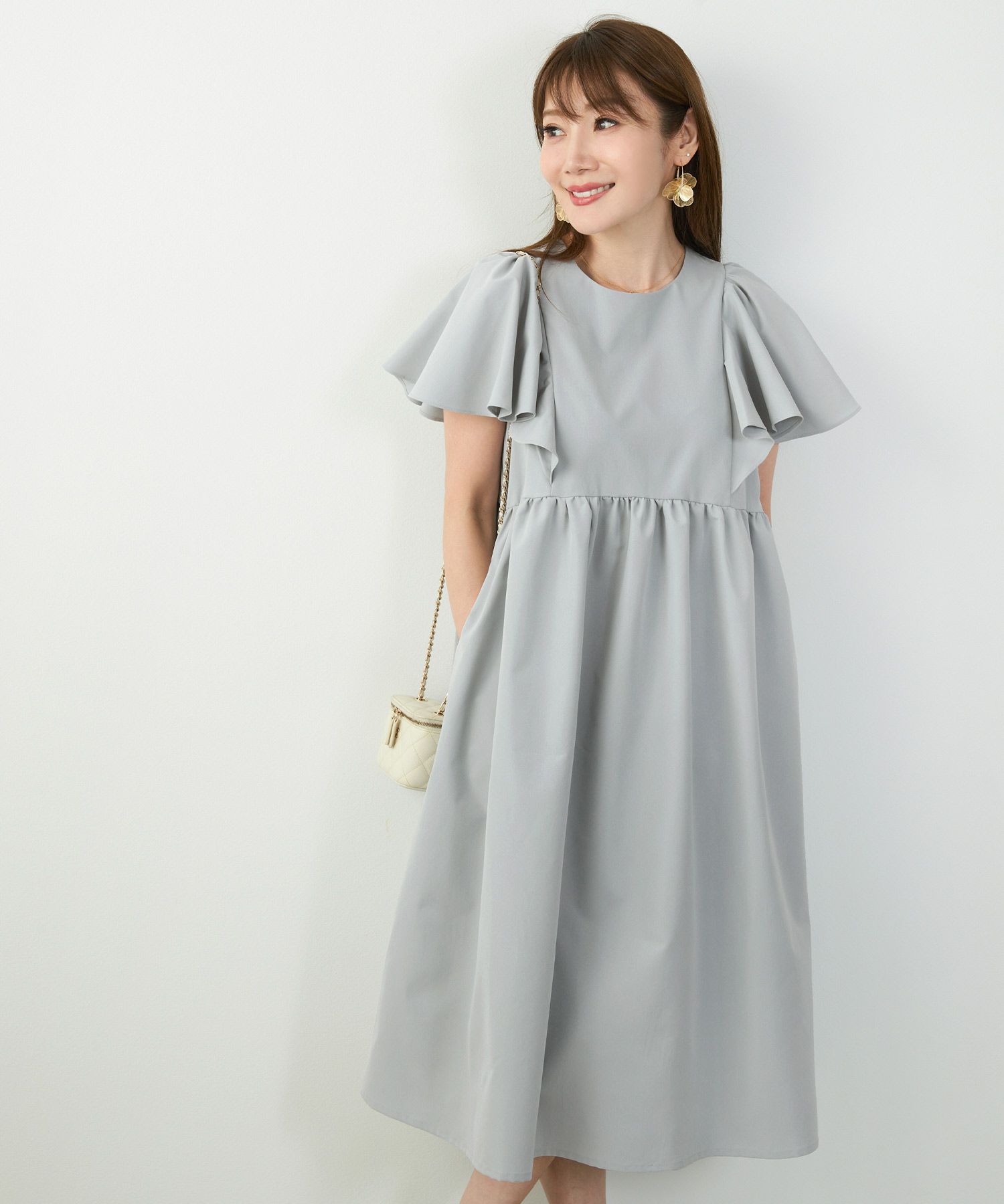 手洗い可かわいい上品きれいめ大人カジュアルシンプル体型カバーハイウエストフレアジョイントスペース