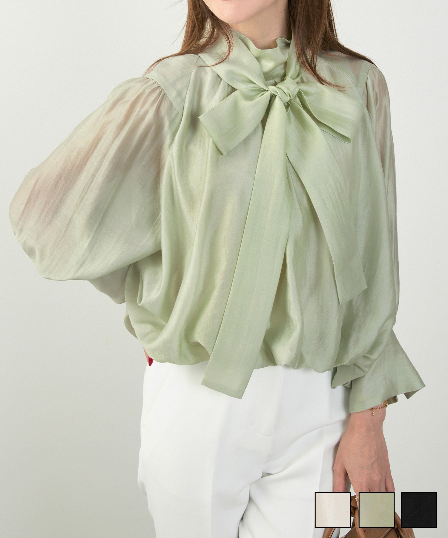 ボウタイ パフ袖 バルーン ブラウス Liala×PG 
