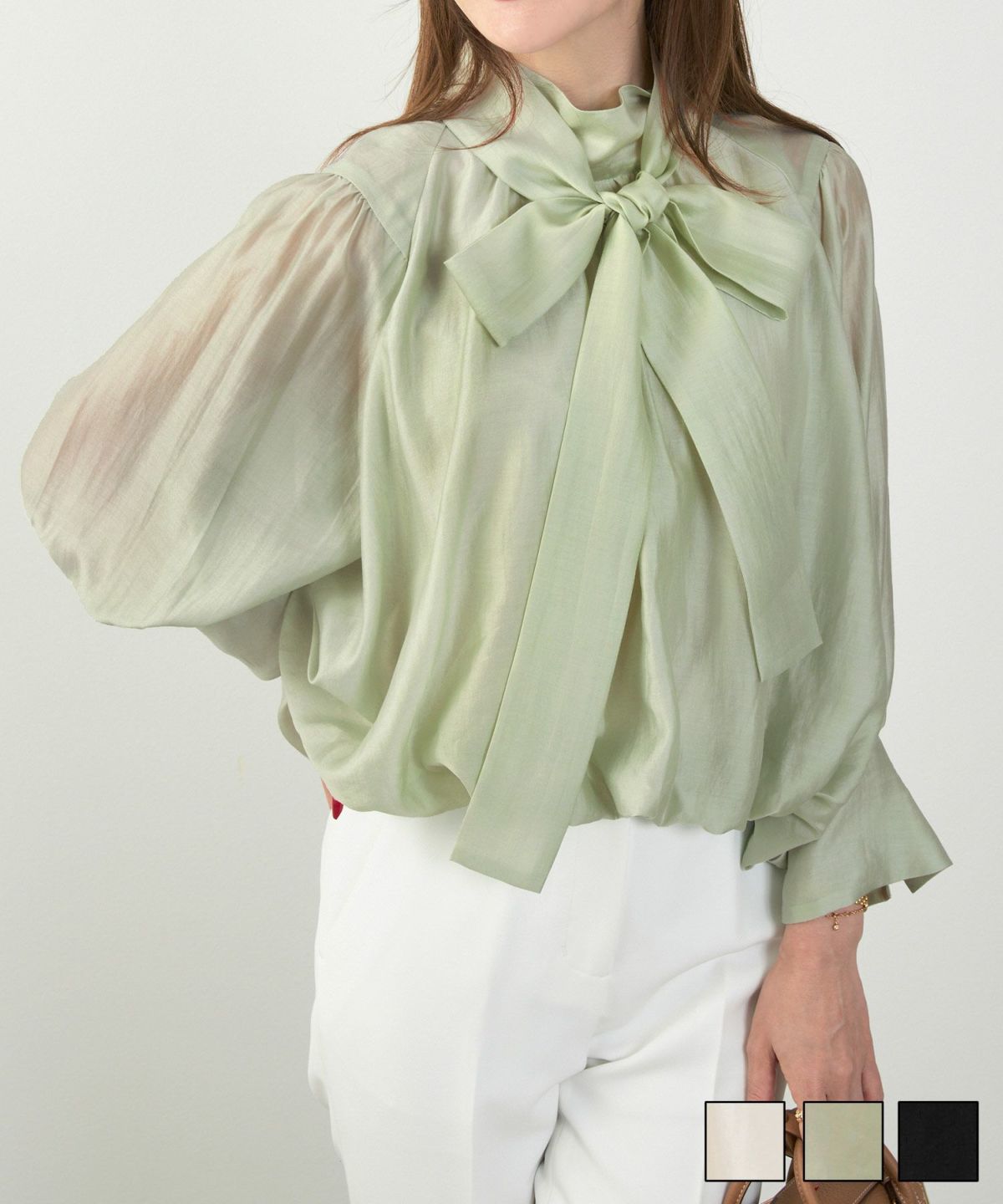 ボウタイ パフ袖 バルーン ブラウス Liala×PG 