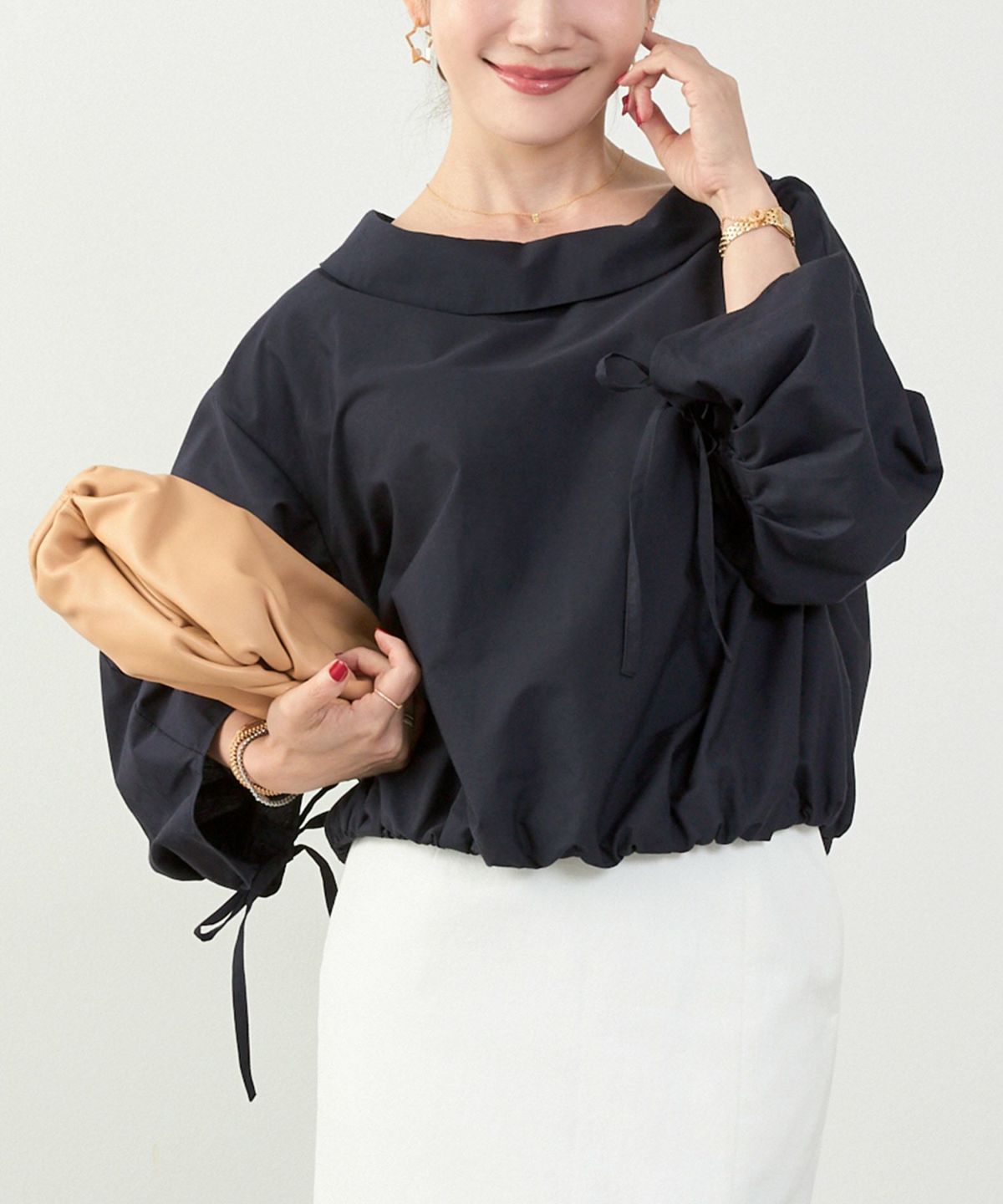 かわいい 上品 きれいめ 大人カジュアル オフィス シンプル 柄 ストライプ バルーン 春 秋 体型カバー ジョイントスペース