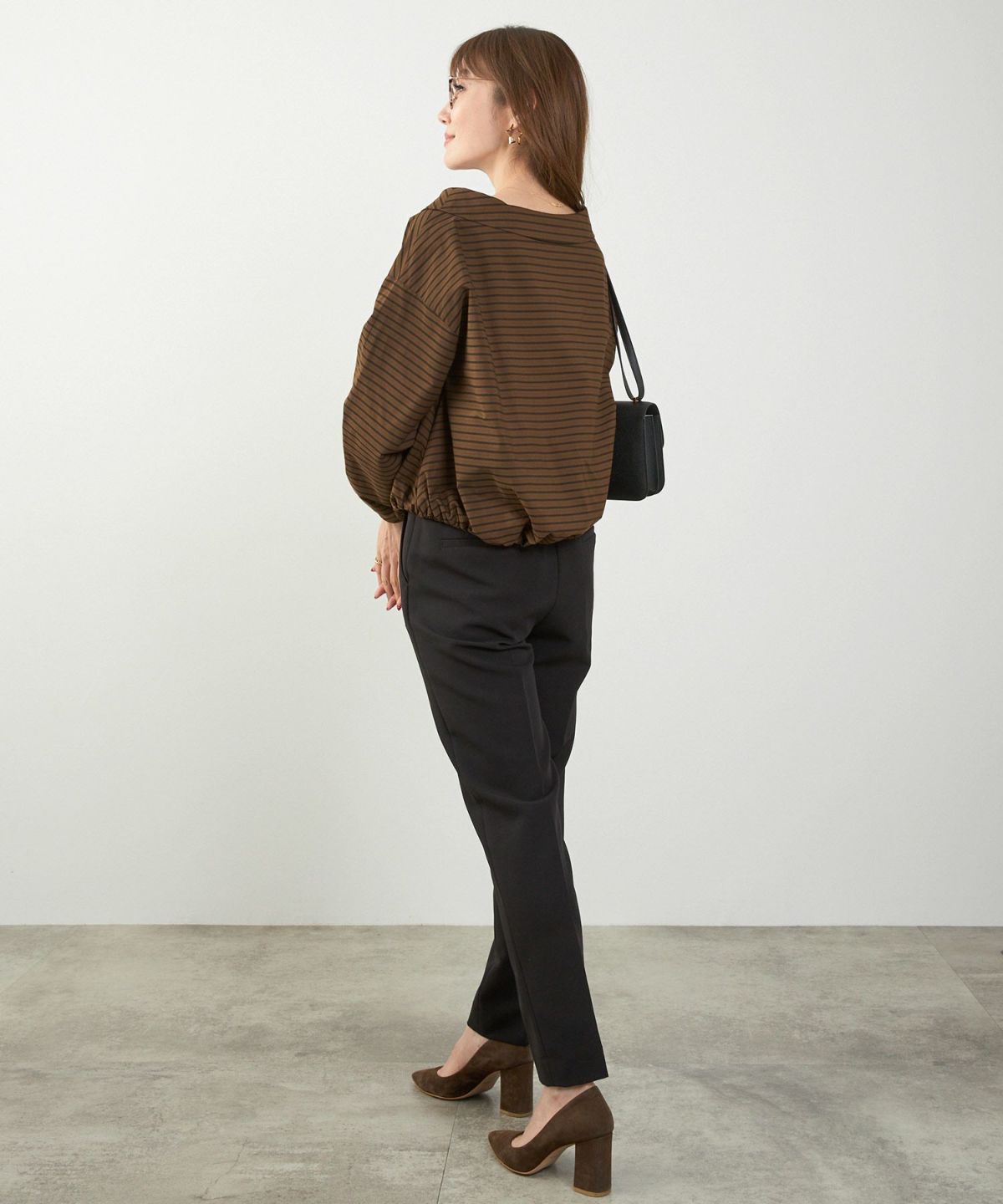 かわいい 上品 きれいめ 大人カジュアル オフィス シンプル 柄 ストライプ バルーン 春 秋 体型カバー ジョイントスペース