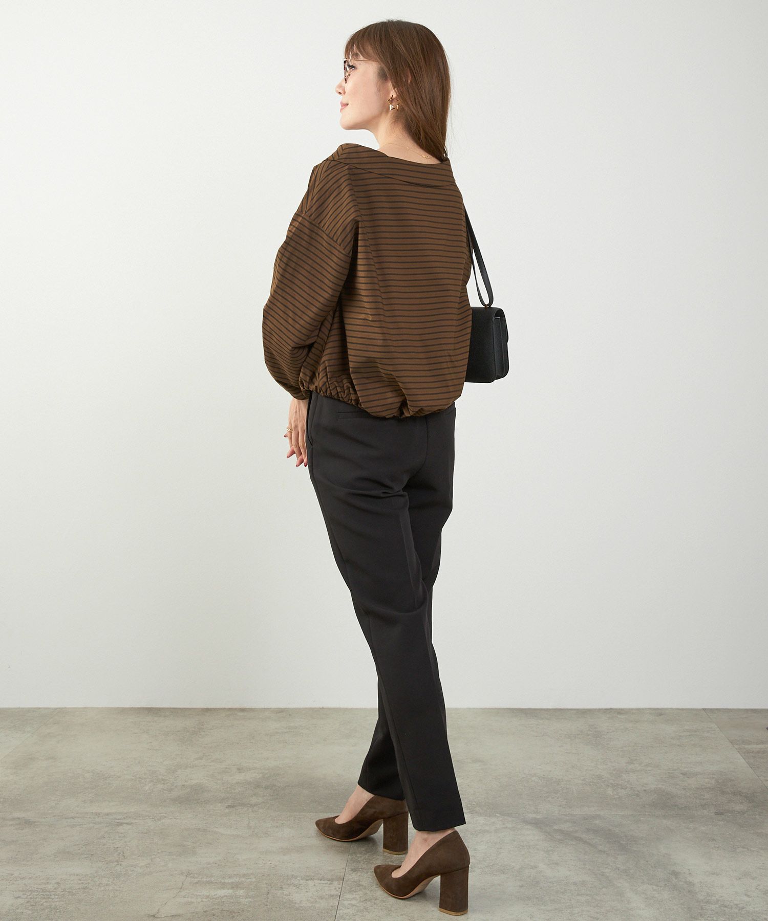 かわいい 上品 きれいめ 大人カジュアル オフィス シンプル 柄 ストライプ バルーン 春 秋 体型カバー ジョイントスペース