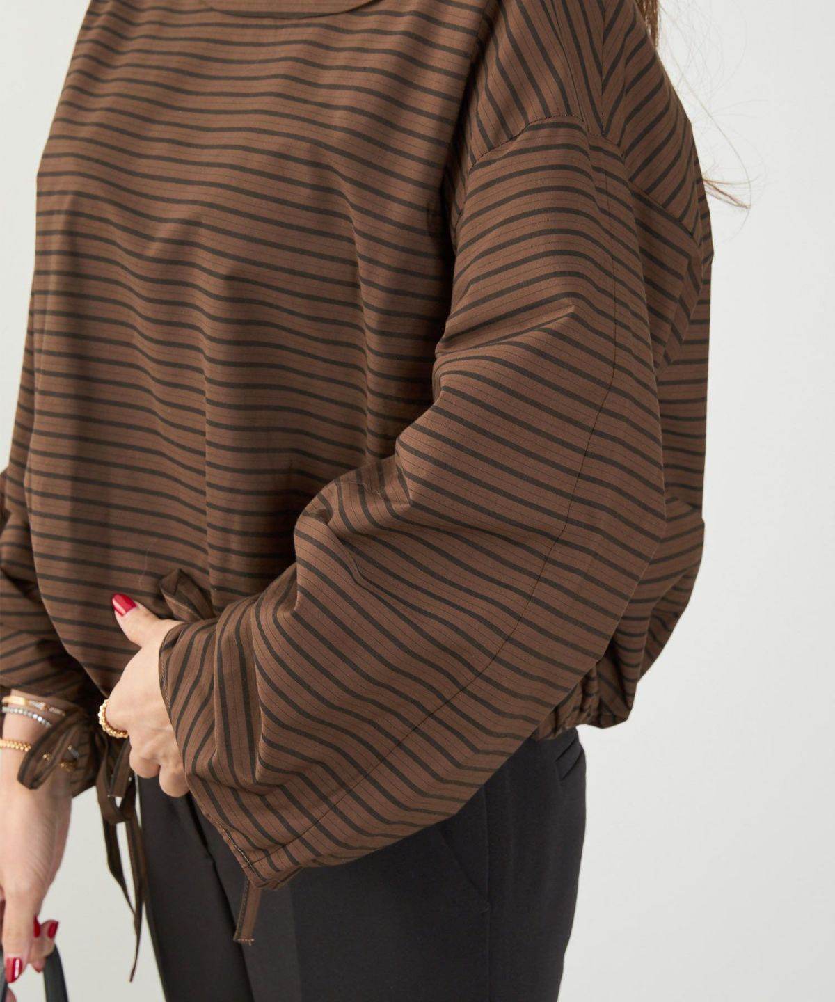 かわいい 上品 きれいめ 大人カジュアル オフィス シンプル 柄 ストライプ バルーン 春 秋 体型カバー ジョイントスペース