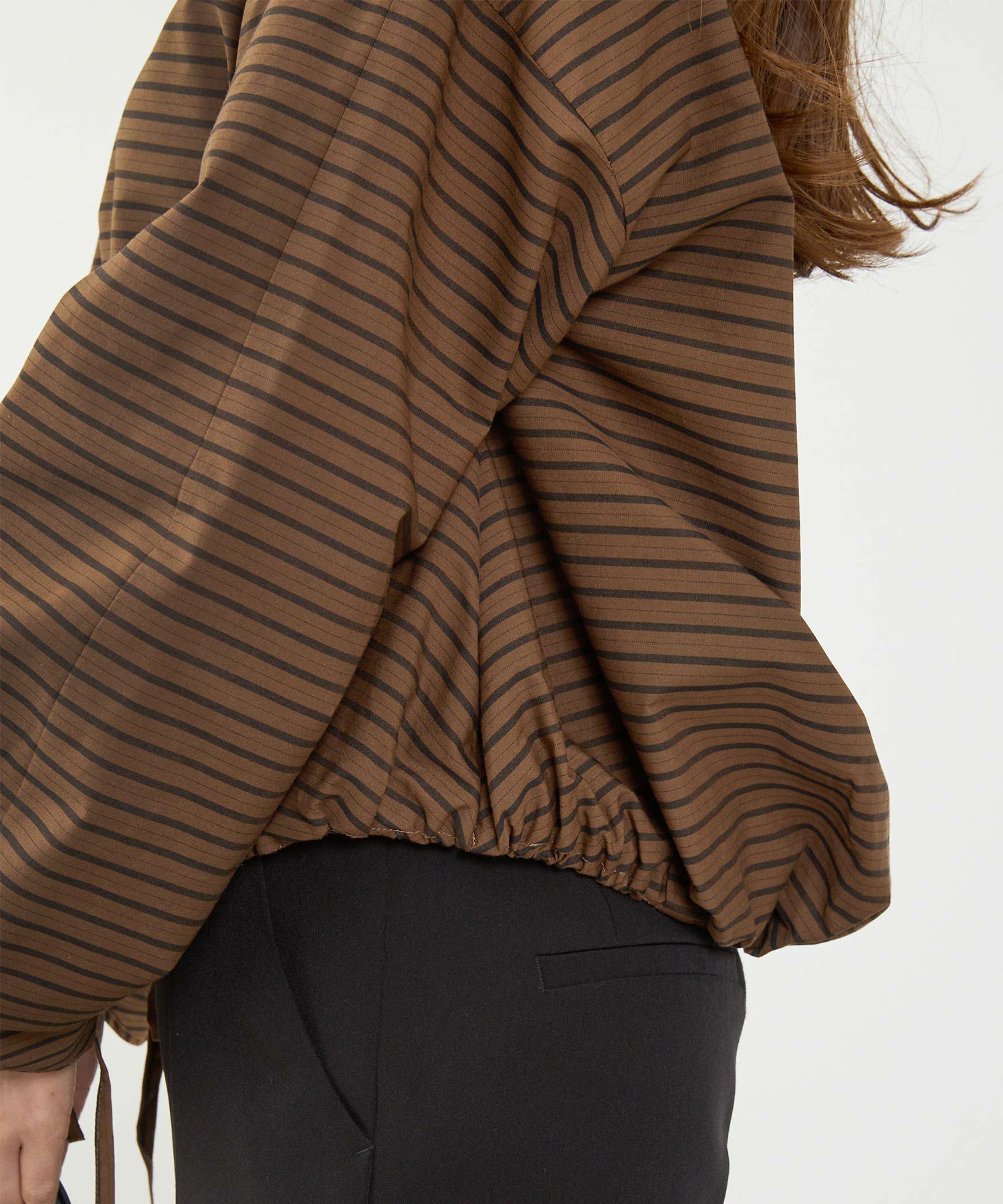 かわいい 上品 きれいめ 大人カジュアル オフィス シンプル 柄 ストライプ バルーン 春 秋 体型カバー ジョイントスペース