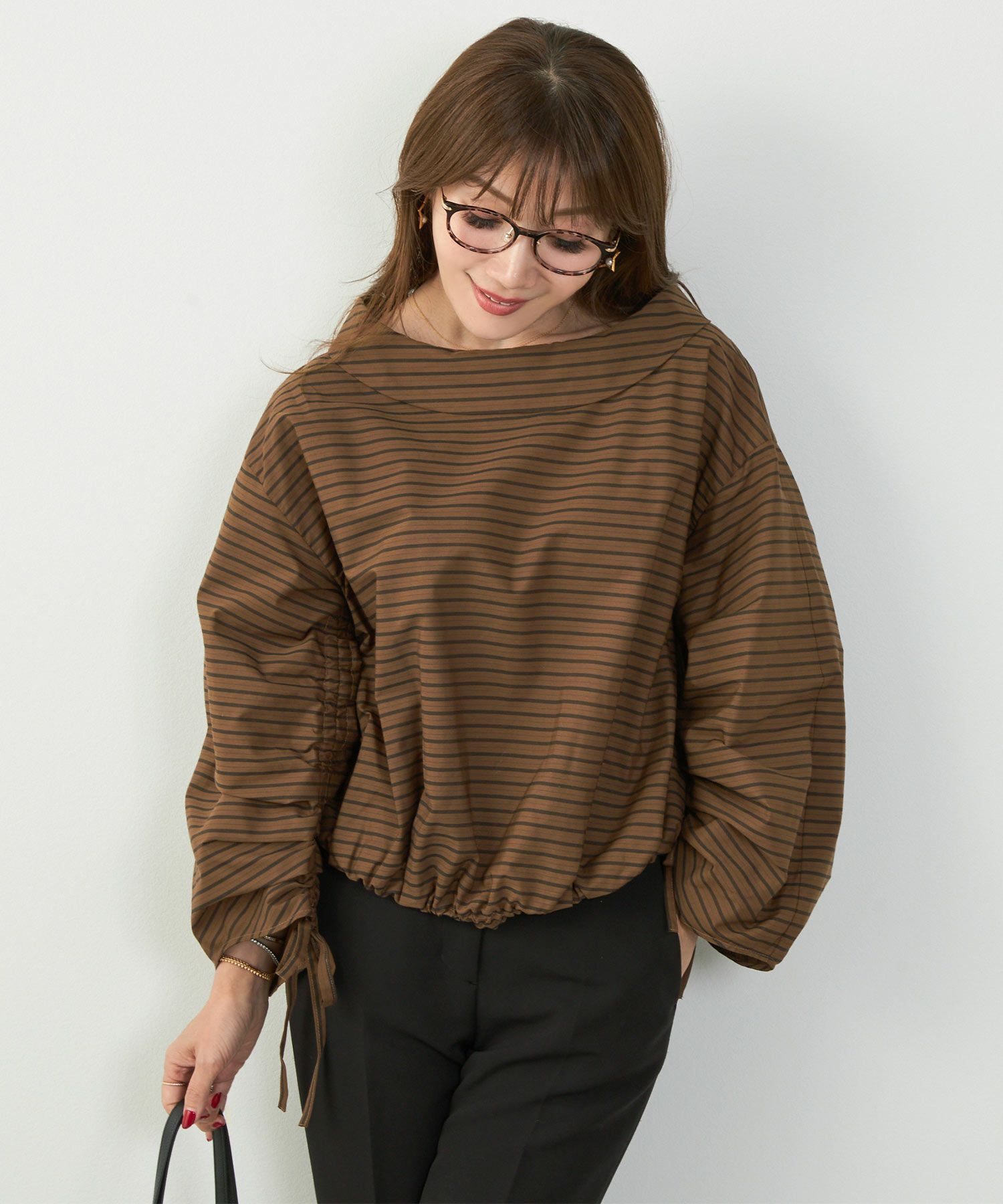 かわいい 上品 きれいめ 大人カジュアル オフィス シンプル 柄 ストライプ バルーン 春 秋 体型カバー ジョイントスペース