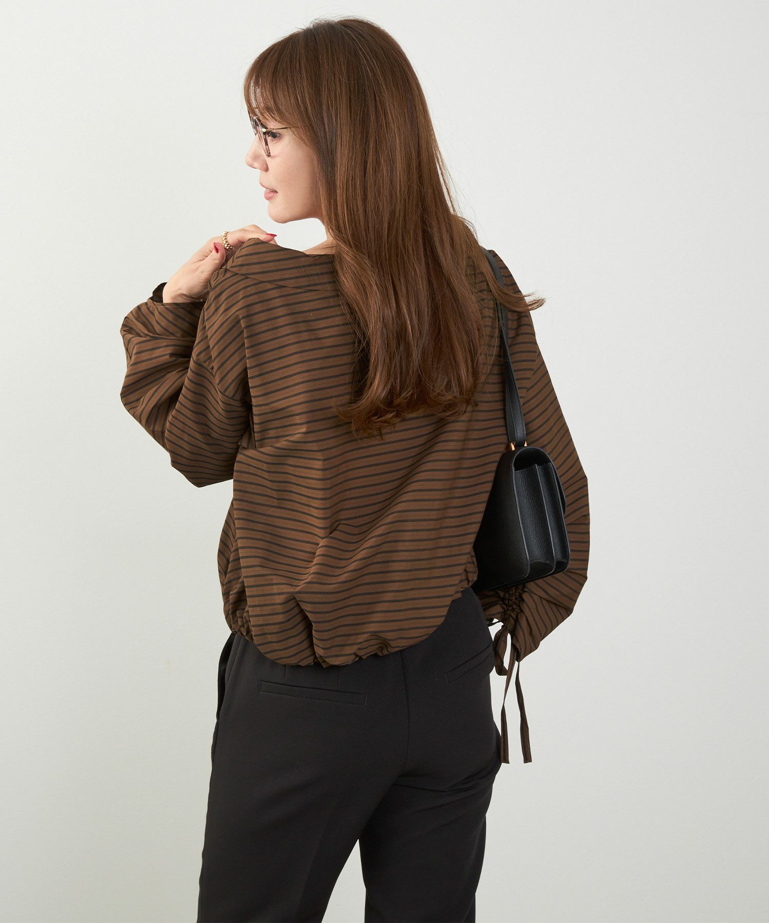 かわいい 上品 きれいめ 大人カジュアル オフィス シンプル 柄 ストライプ バルーン 春 秋 体型カバー ジョイントスペース