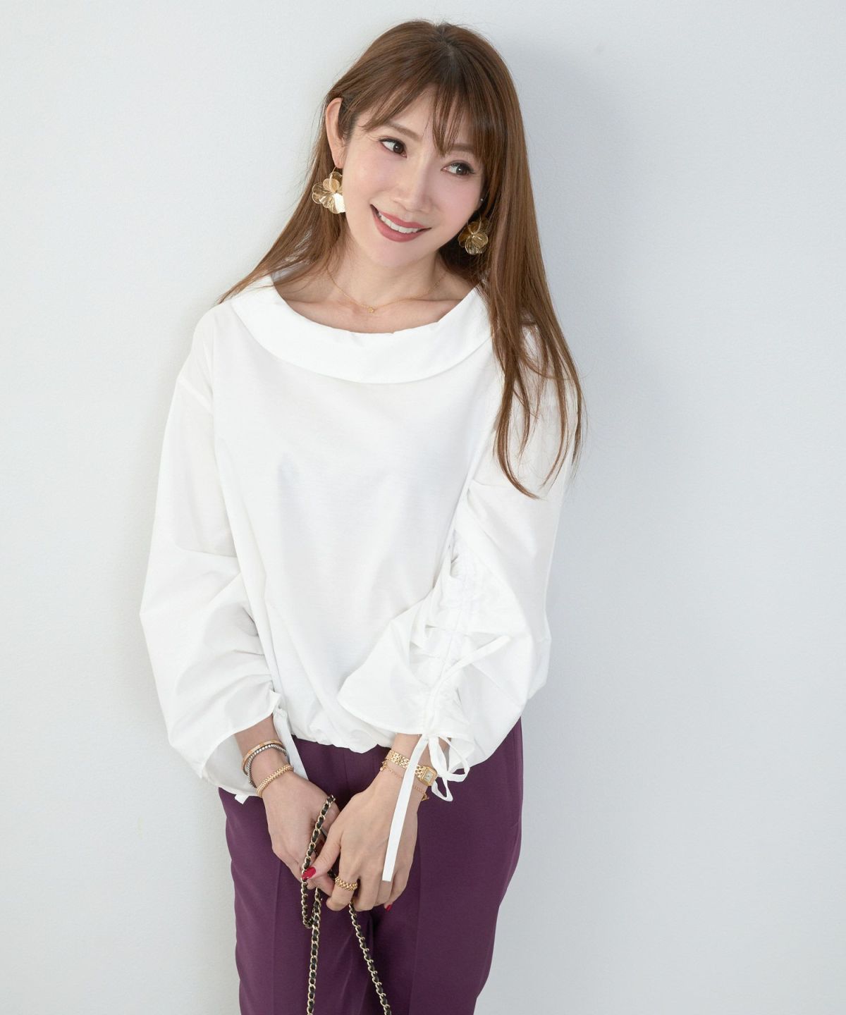 かわいい 上品 きれいめ 大人カジュアル オフィス シンプル 柄 ストライプ バルーン 春 秋 体型カバー ジョイントスペース