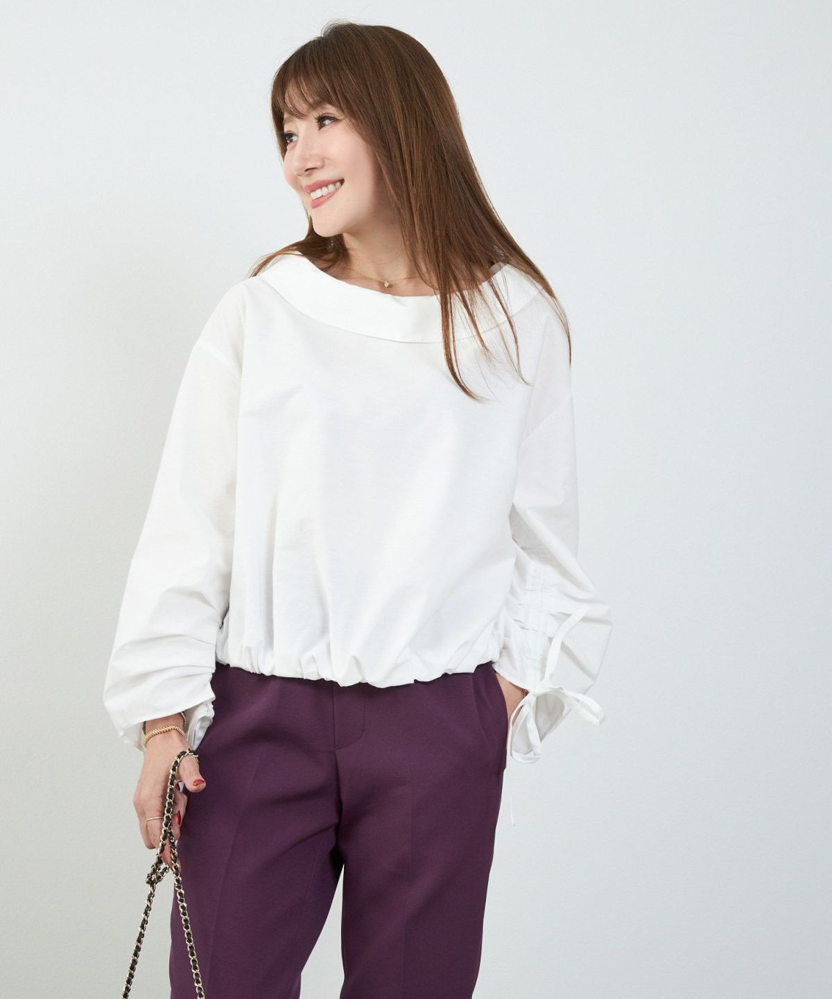 かわいい 上品 きれいめ 大人カジュアル オフィス シンプル 柄 ストライプ バルーン 春 秋 体型カバー ジョイントスペース