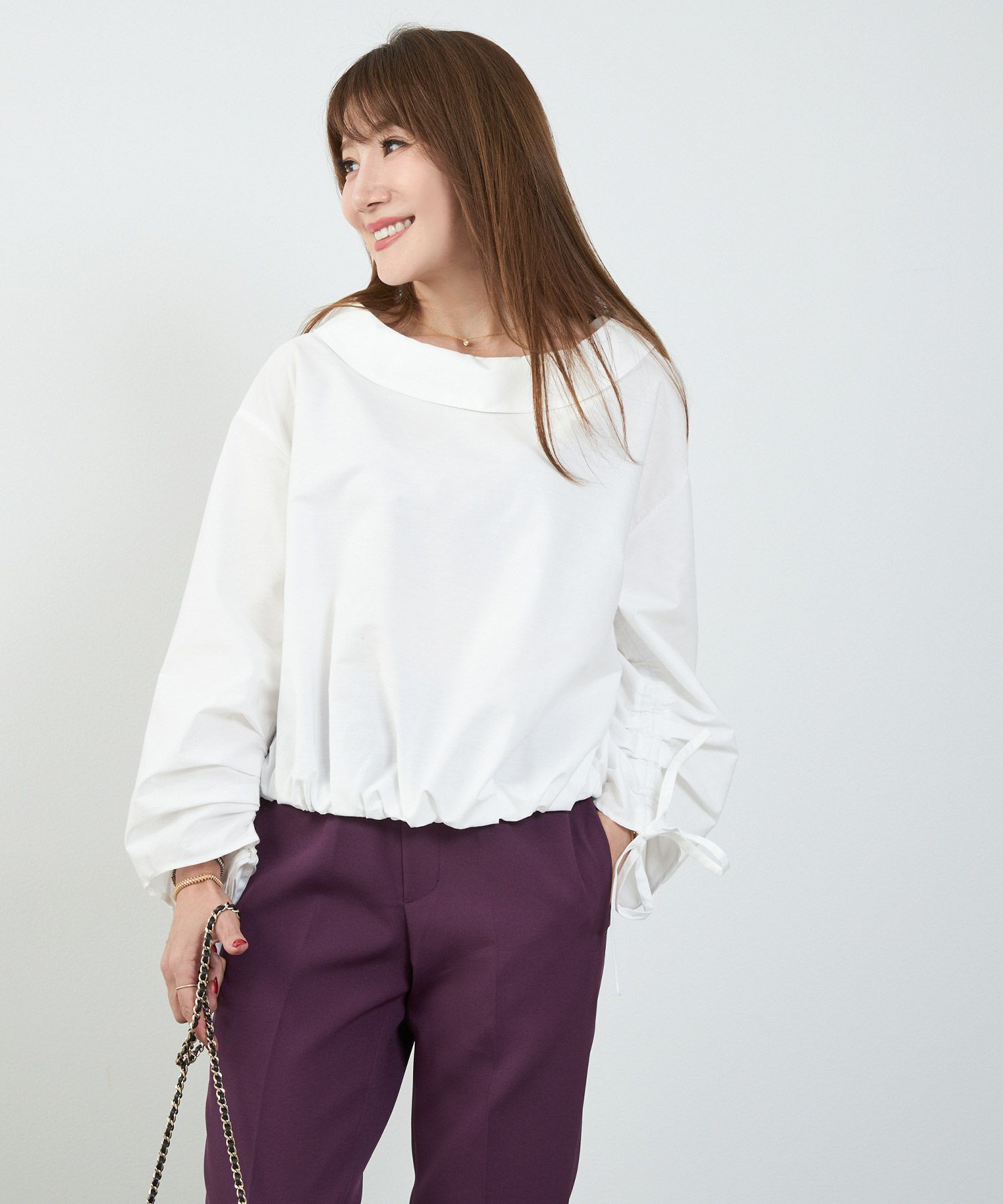 かわいい 上品 きれいめ 大人カジュアル オフィス シンプル 柄 ストライプ バルーン 春 秋 体型カバー ジョイントスペース