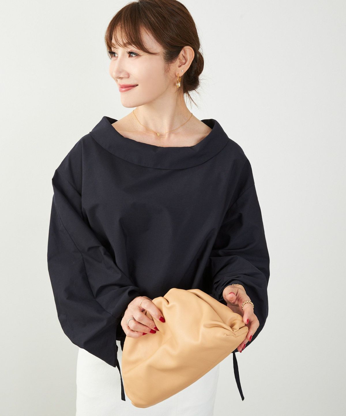 かわいい 上品 きれいめ 大人カジュアル オフィス シンプル 柄 ストライプ バルーン 春 秋 体型カバー ジョイントスペース