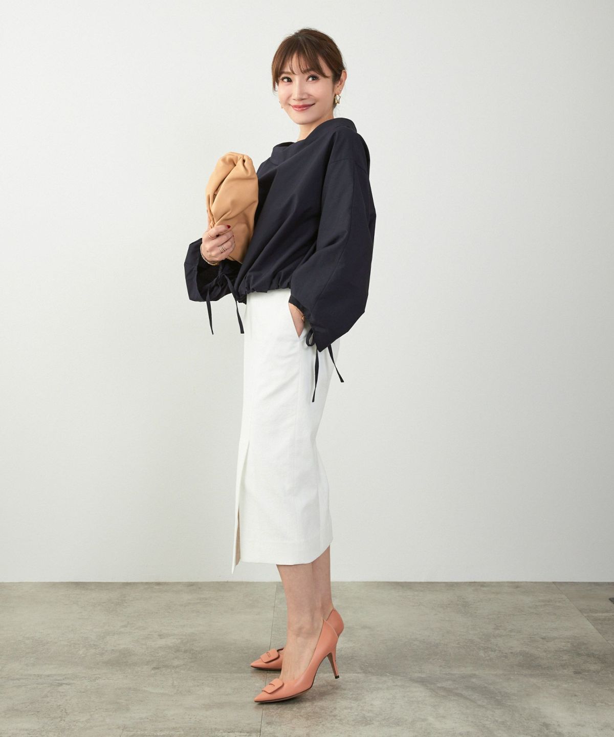 かわいい 上品 きれいめ 大人カジュアル オフィス シンプル 柄 ストライプ バルーン 春 秋 体型カバー ジョイントスペース