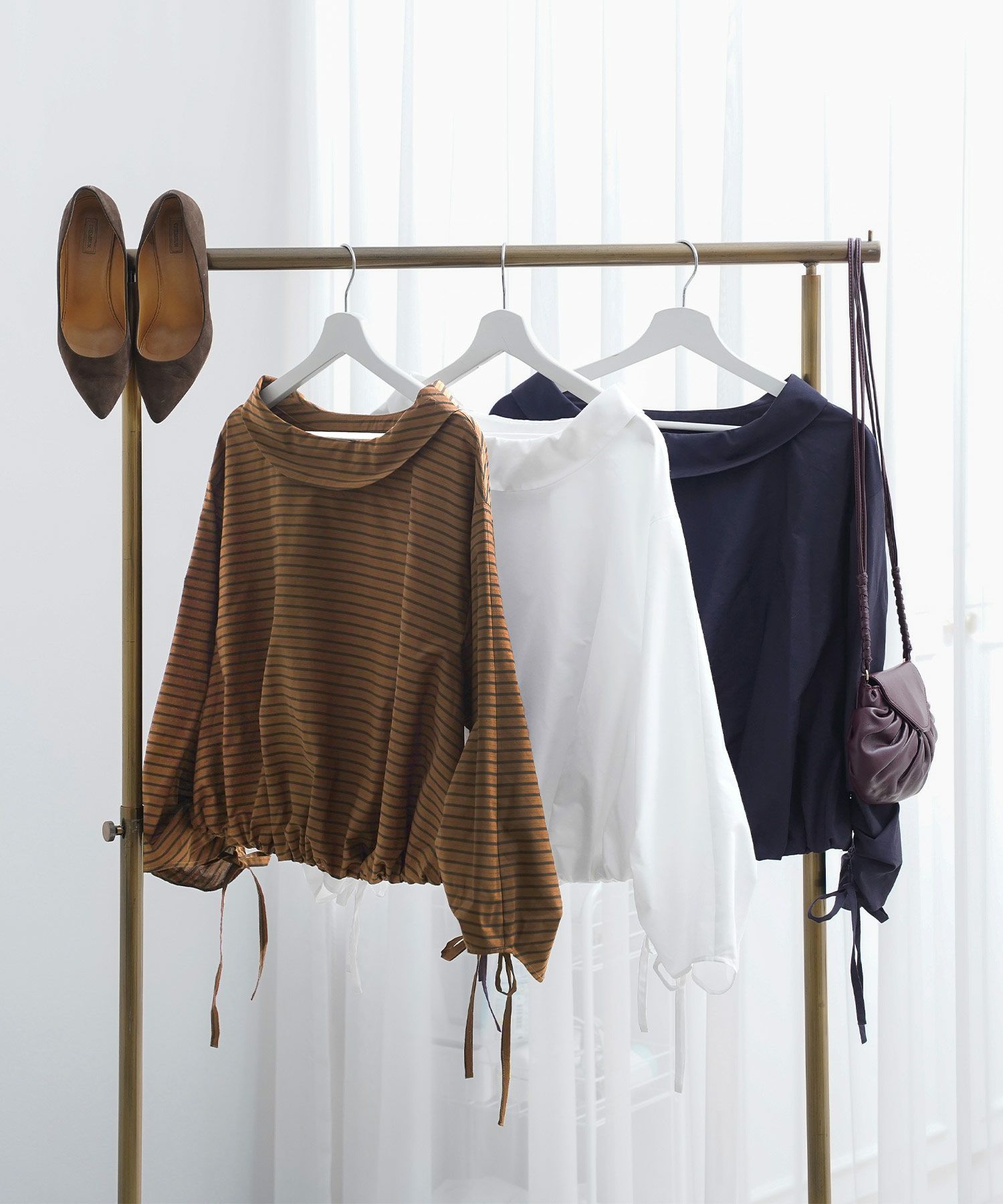 かわいい 上品 きれいめ 大人カジュアル オフィス シンプル 柄 ストライプ バルーン 春 秋 体型カバー ジョイントスペース