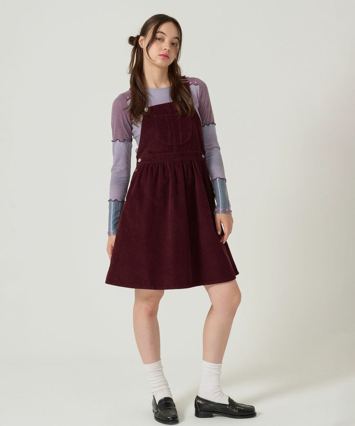 コーデュロイ/ サロペ/ワンピース/ボルドー