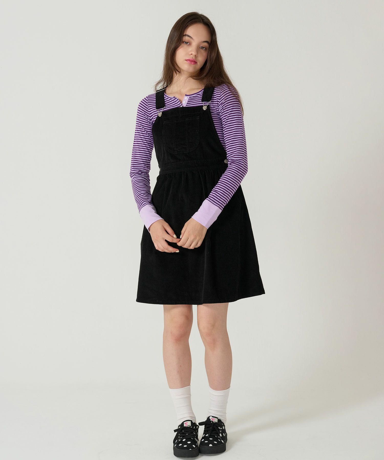 コーデュロイ/ サロペ/ワンピース/ブラック