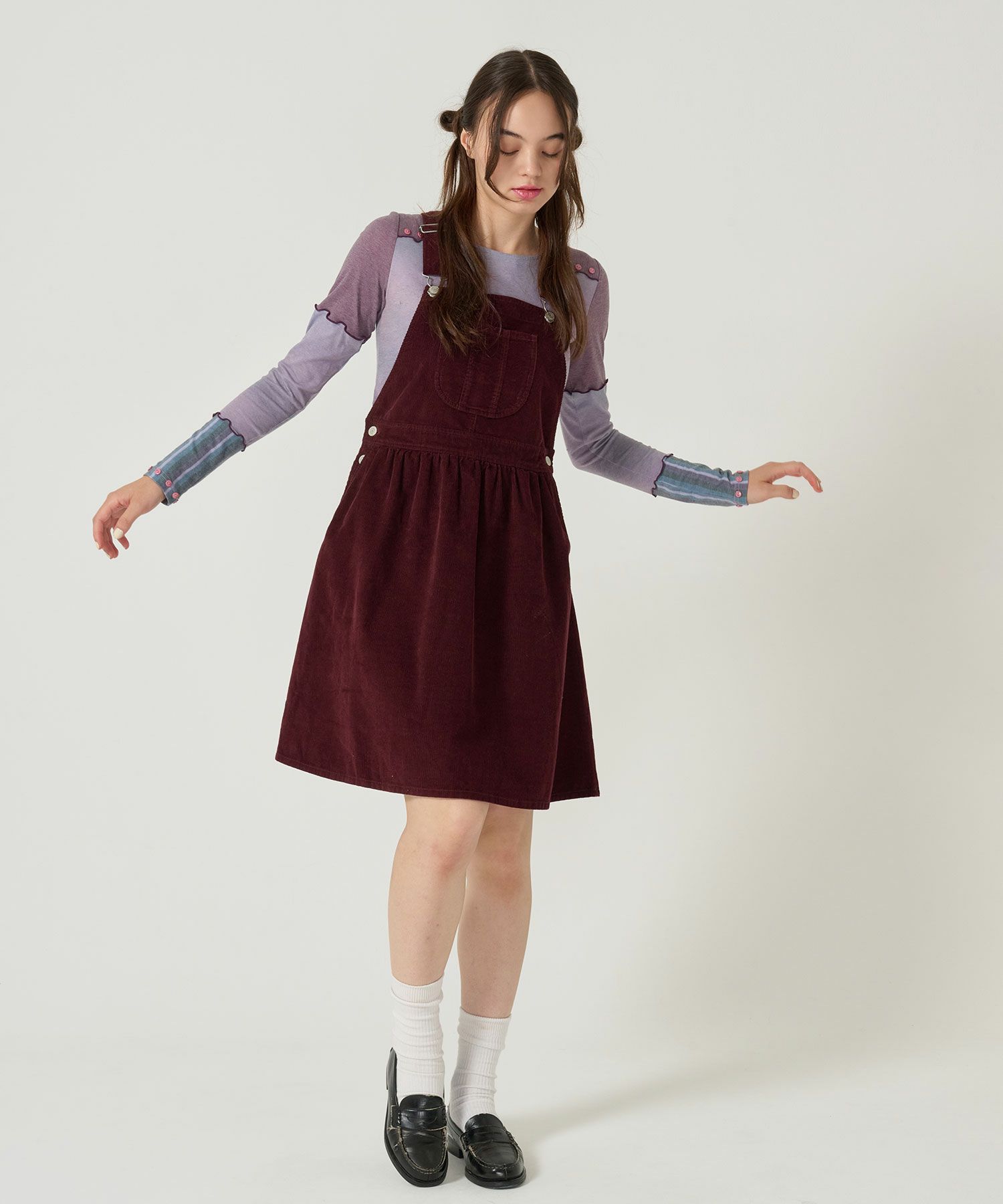 コーデュロイ/ サロペ/ワンピース/ボルドー