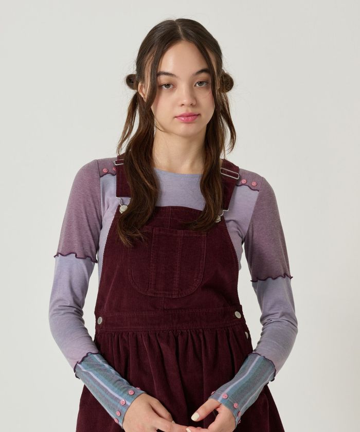 コーデュロイ/ サロペ/ワンピース/ボルドー