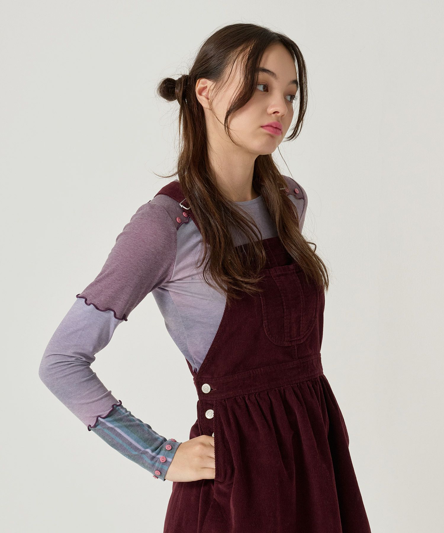 コーデュロイ/ サロペ/ワンピース/ボルドー