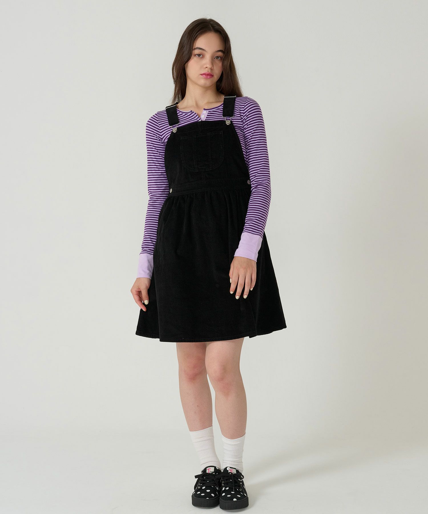 コーデュロイ/ サロペ/ワンピース/ブラック