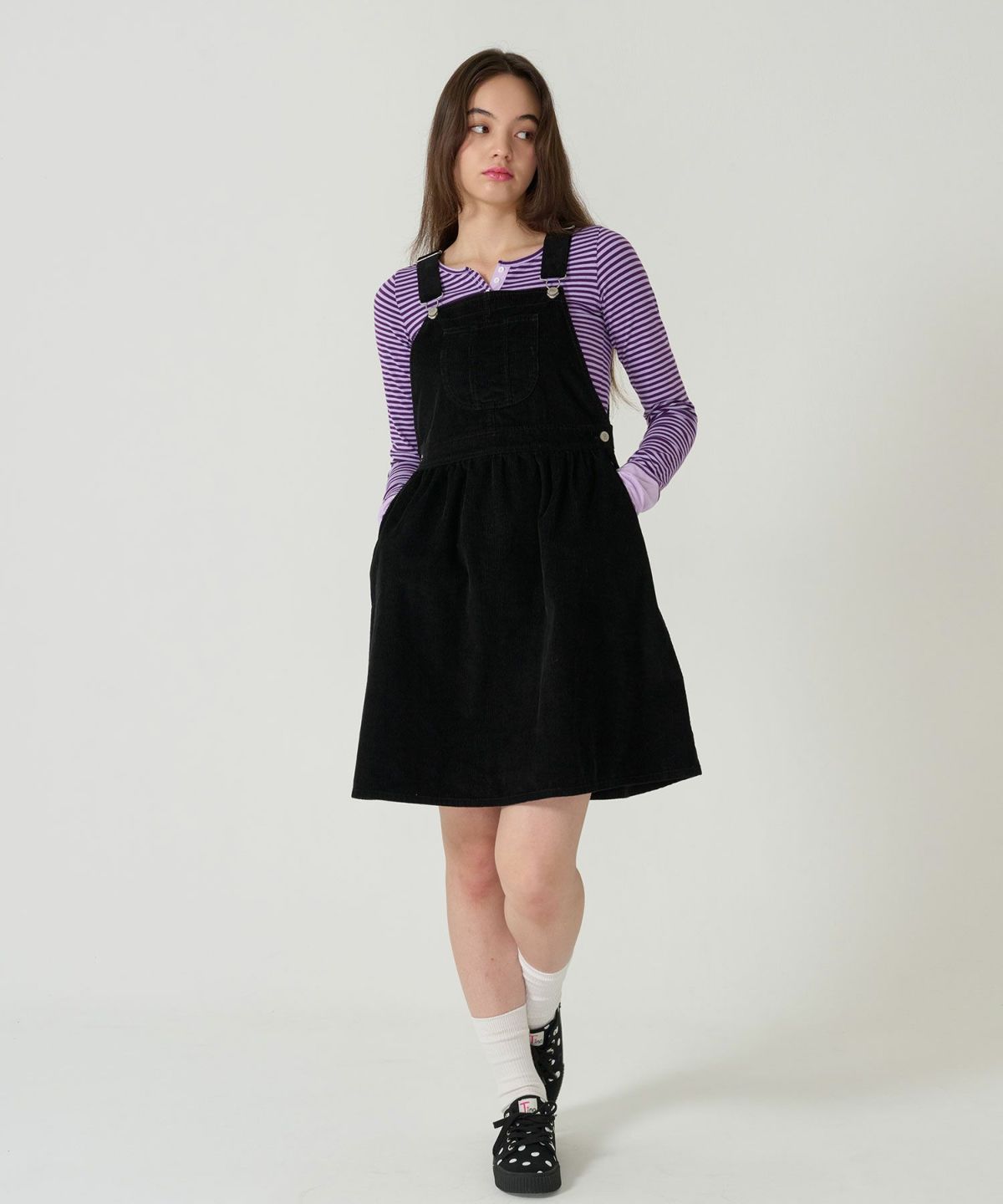 コーデュロイ/ サロペ/ワンピース/ブラック