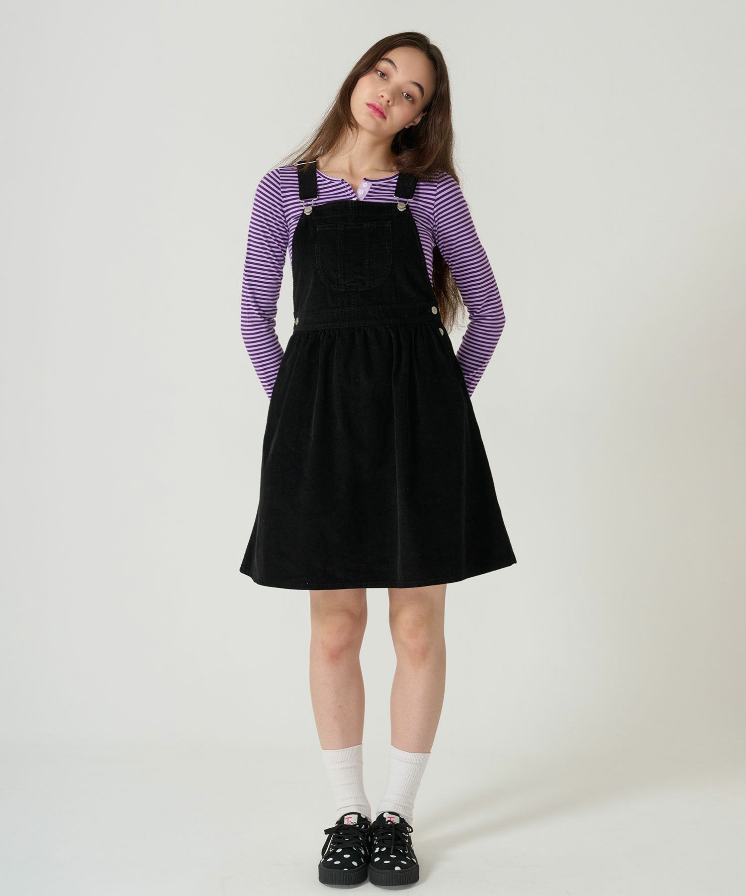 コーデュロイ/ サロペ/ワンピース/ブラック