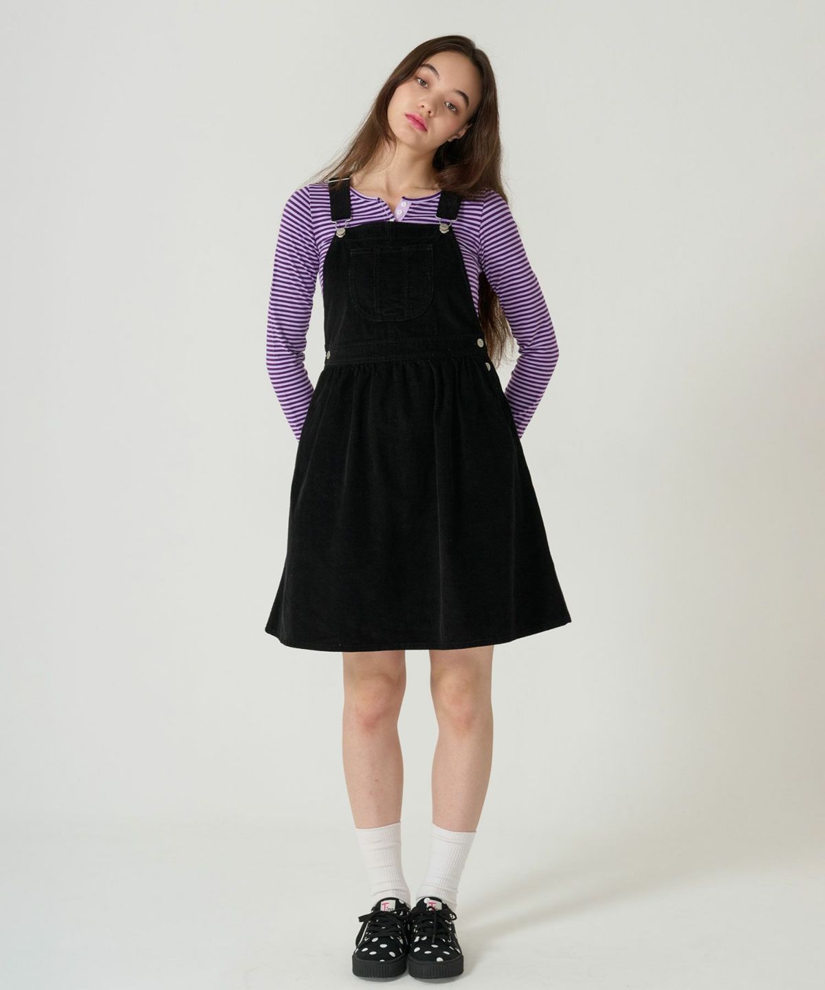 コーデュロイ/ サロペ/ワンピース/ブラック