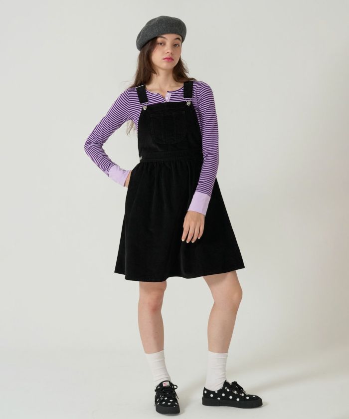 コーデュロイ/ サロペ/ワンピース/ブラック