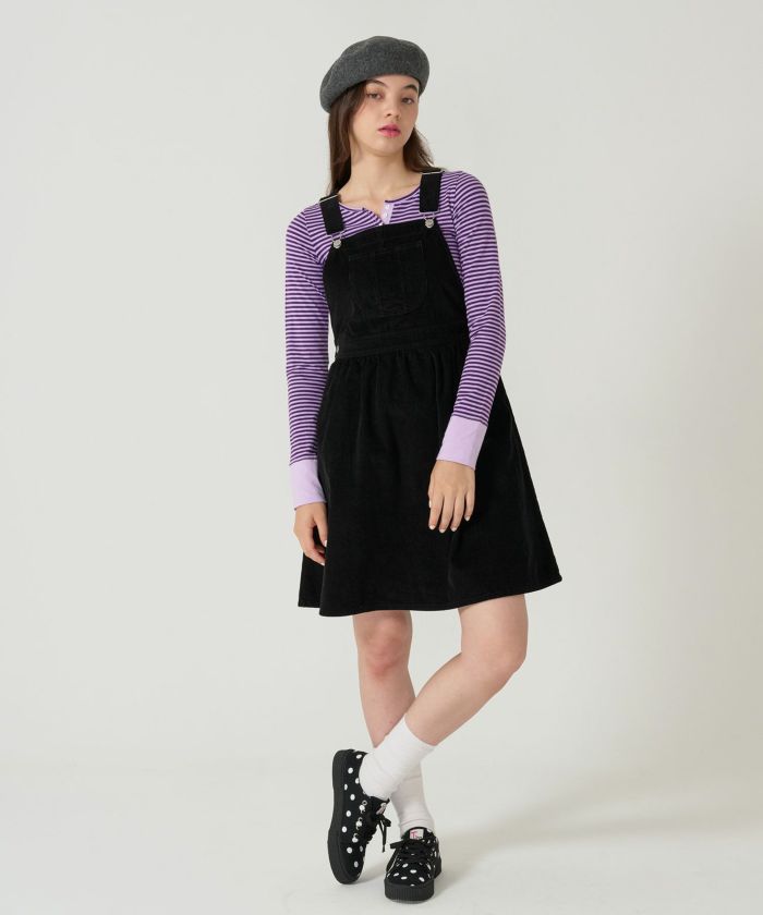 コーデュロイ/ サロペ/ワンピース/ブラック