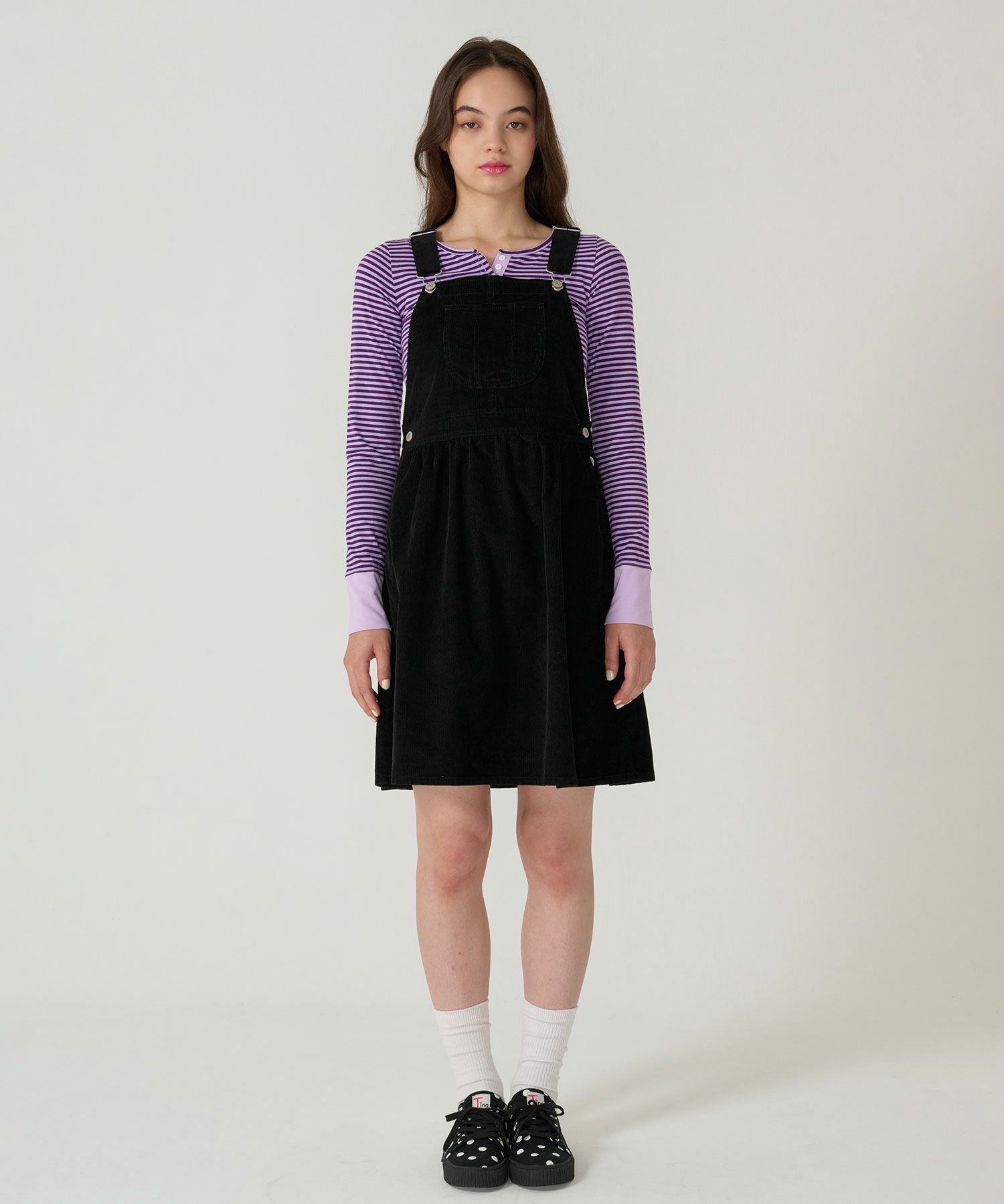 コーデュロイ/ サロペ/ワンピース/ブラック