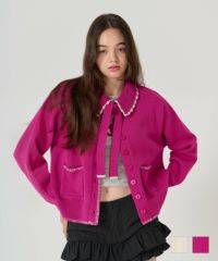  ハンドステッチ/ ニット/ジャケット/プラム