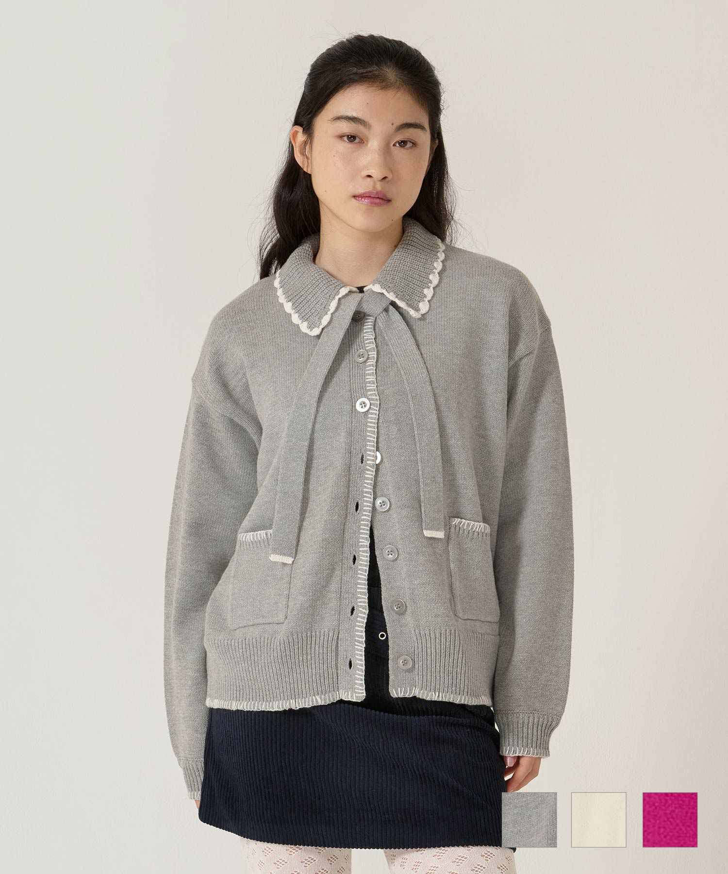  ハンドステッチ/ ニット/ジャケット/プラム