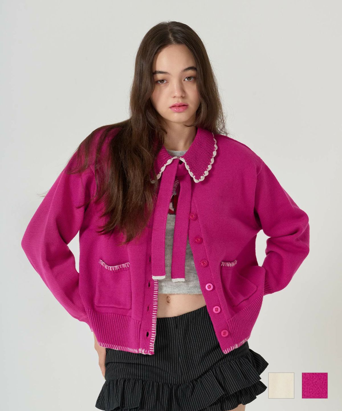  ハンドステッチ/ ニット/ジャケット/プラム