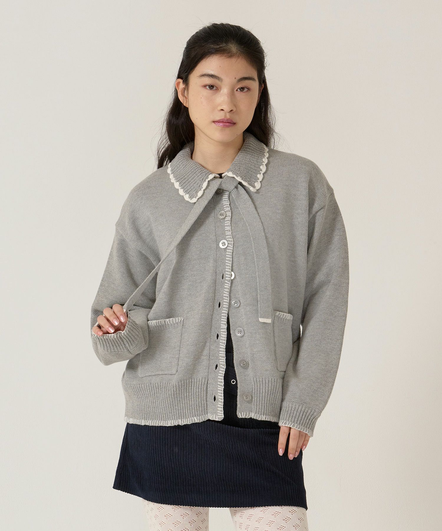  ハンドステッチ/ ニット/ジャケット/プラム