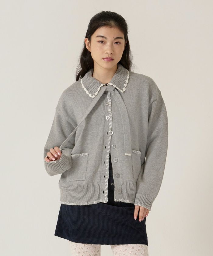  ハンドステッチ/ ニット/ジャケット/プラム