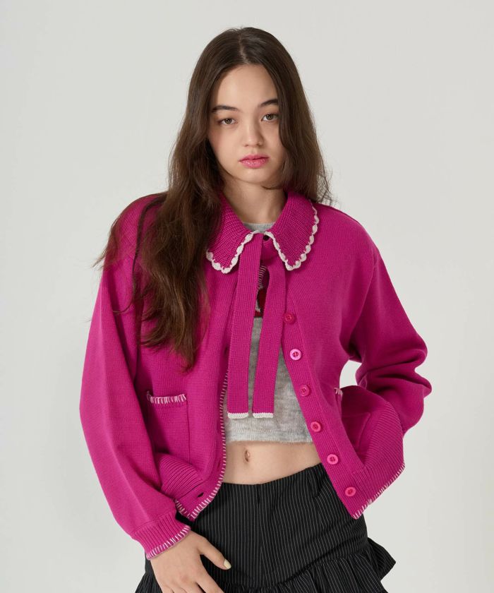  ハンドステッチ/ ニット/ジャケット/アイボリー