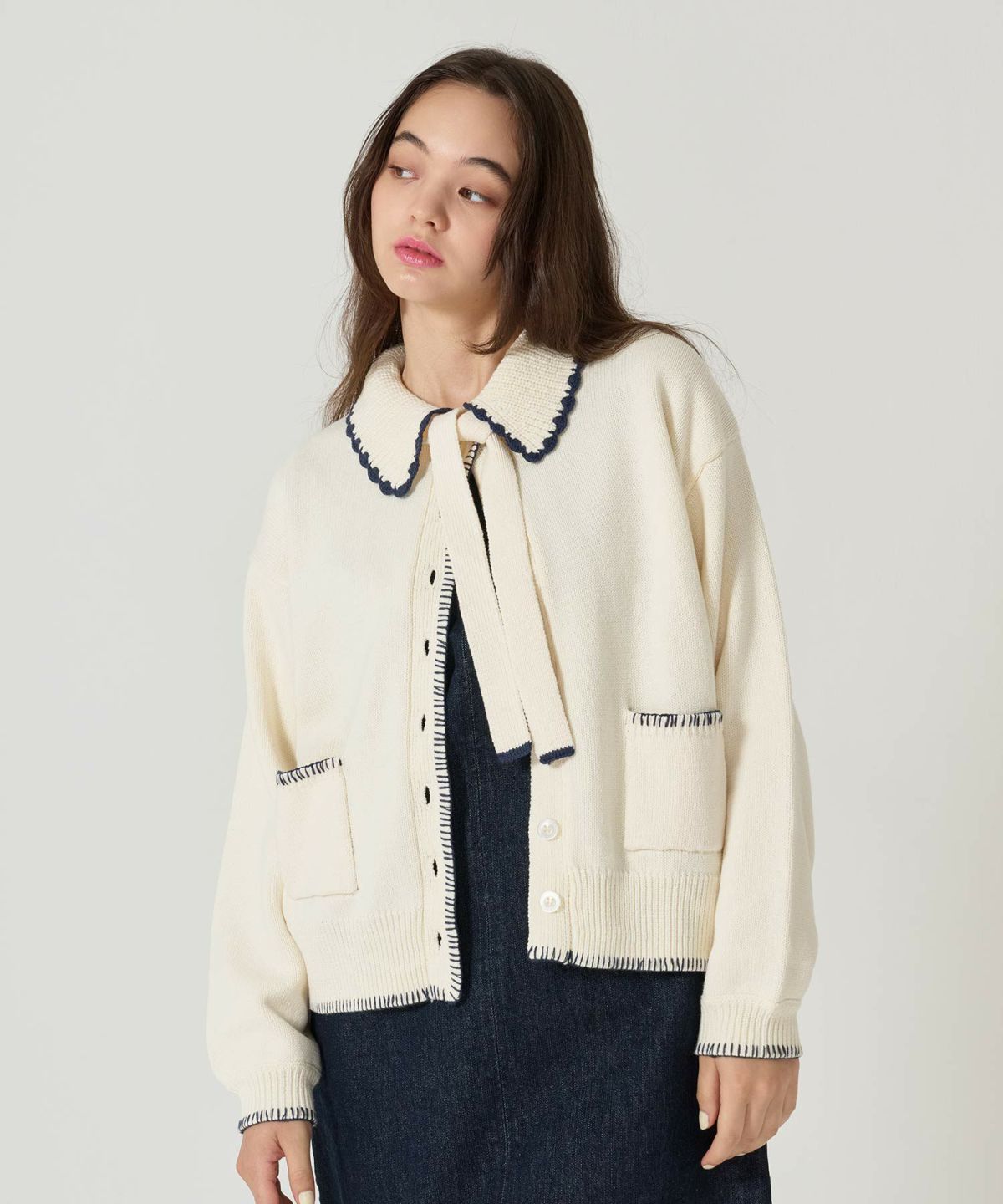  ハンドステッチ/ ニット/ジャケット/アイボリー