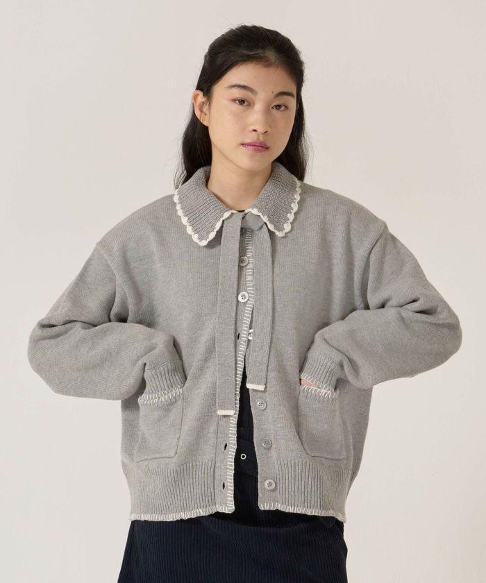  ハンドステッチ/ ニット/ジャケット/アイボリー