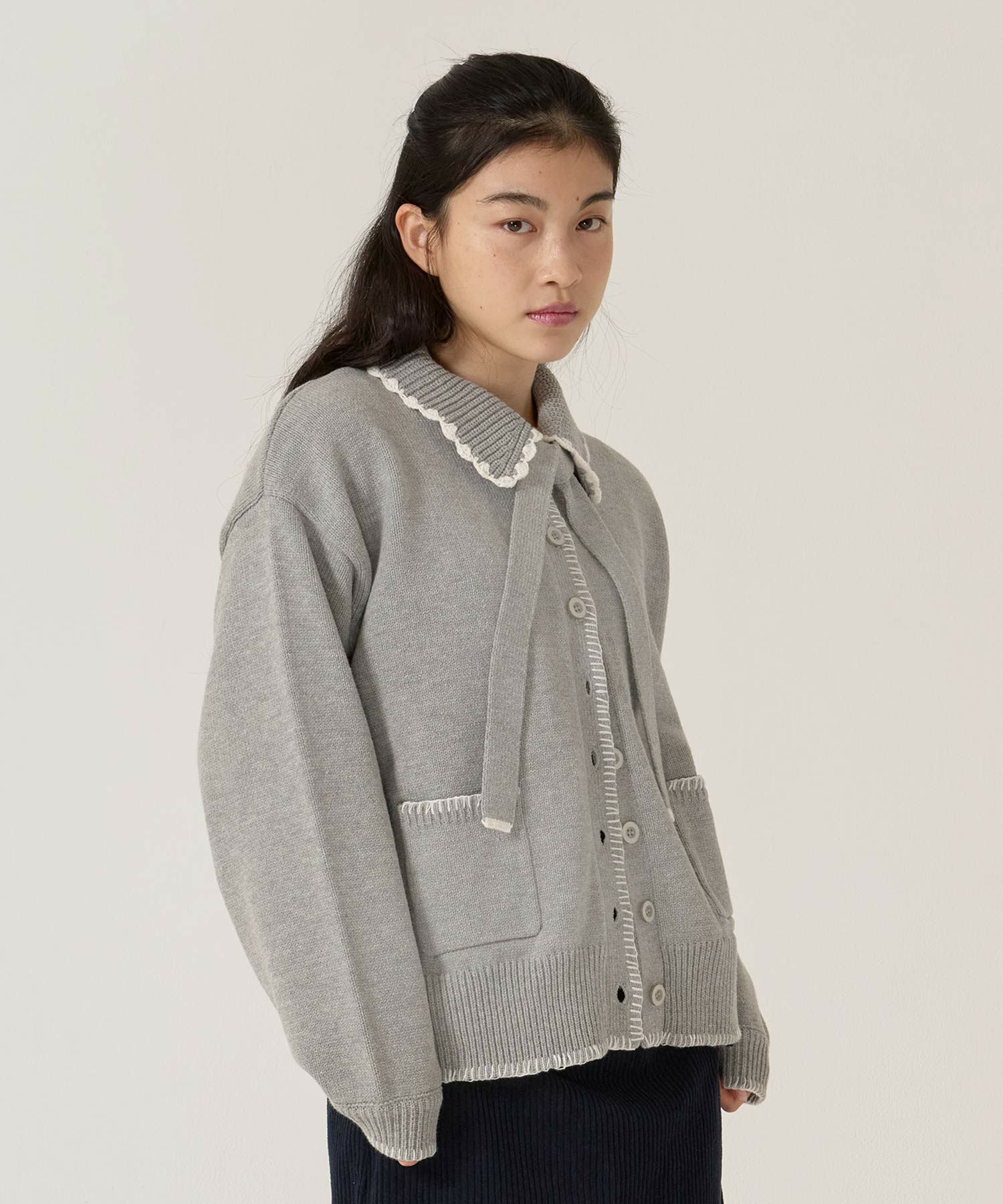  ハンドステッチ/ ニット/ジャケット/アイボリー