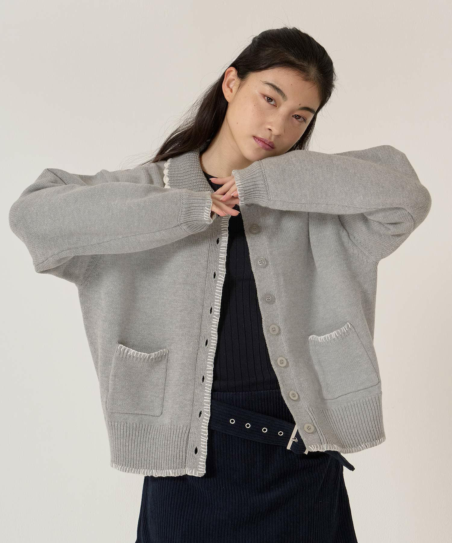  ハンドステッチ/ ニット/ジャケット/アイボリー