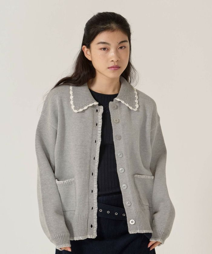  ハンドステッチ/ ニット/ジャケット/アイボリー