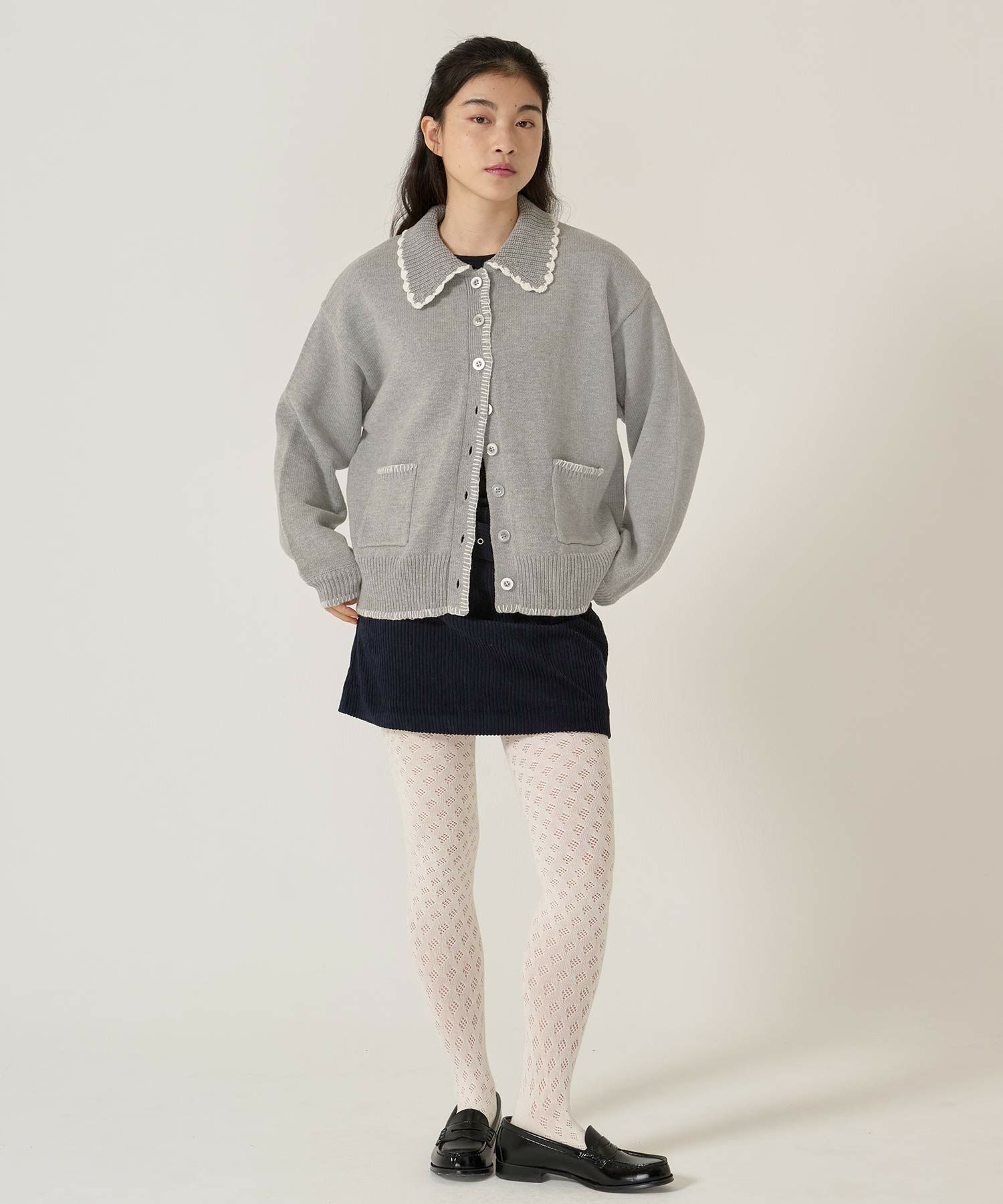  ハンドステッチ/ ニット/ジャケット/アイボリー