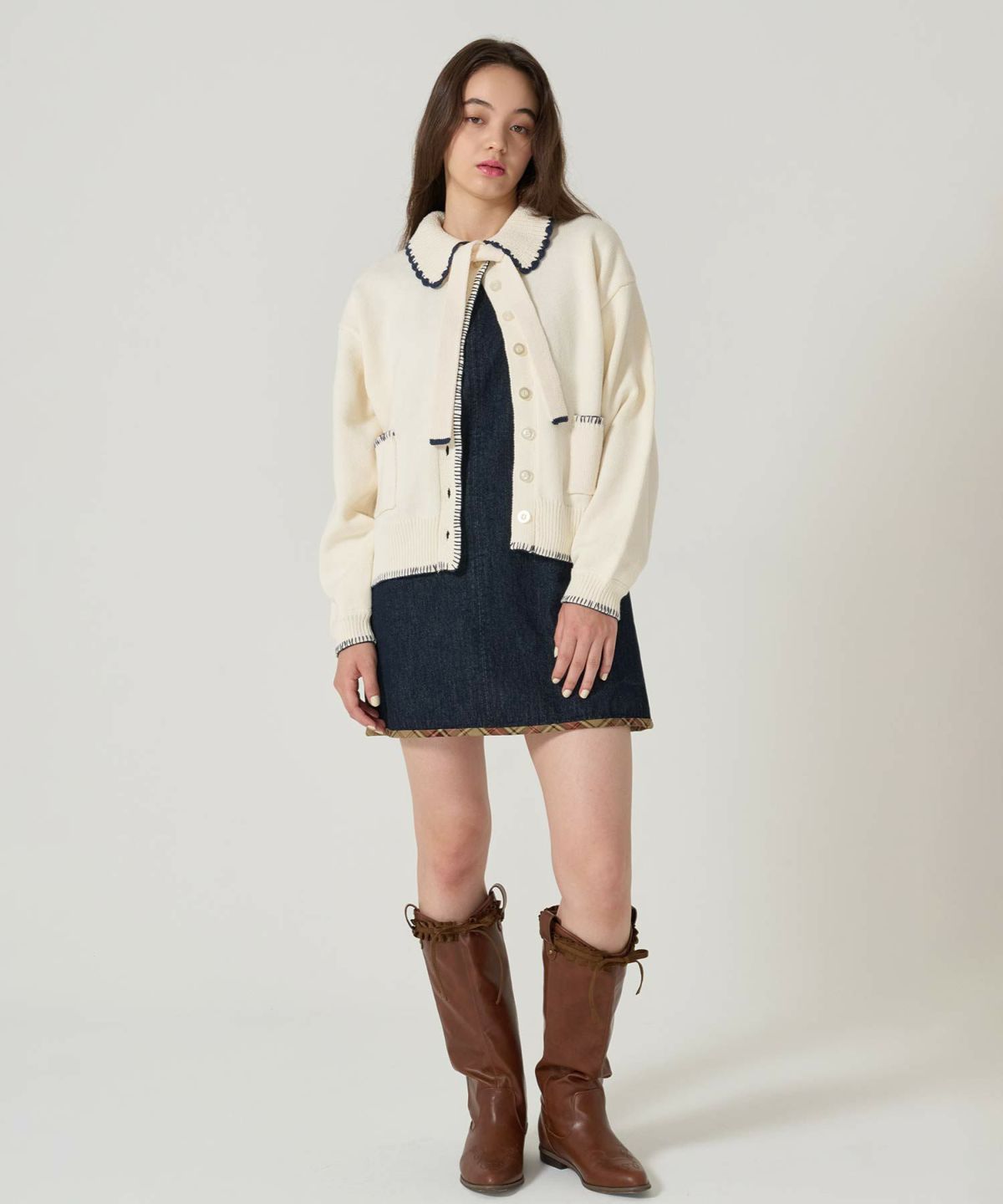  ハンドステッチ/ ニット/ジャケット/アイボリー