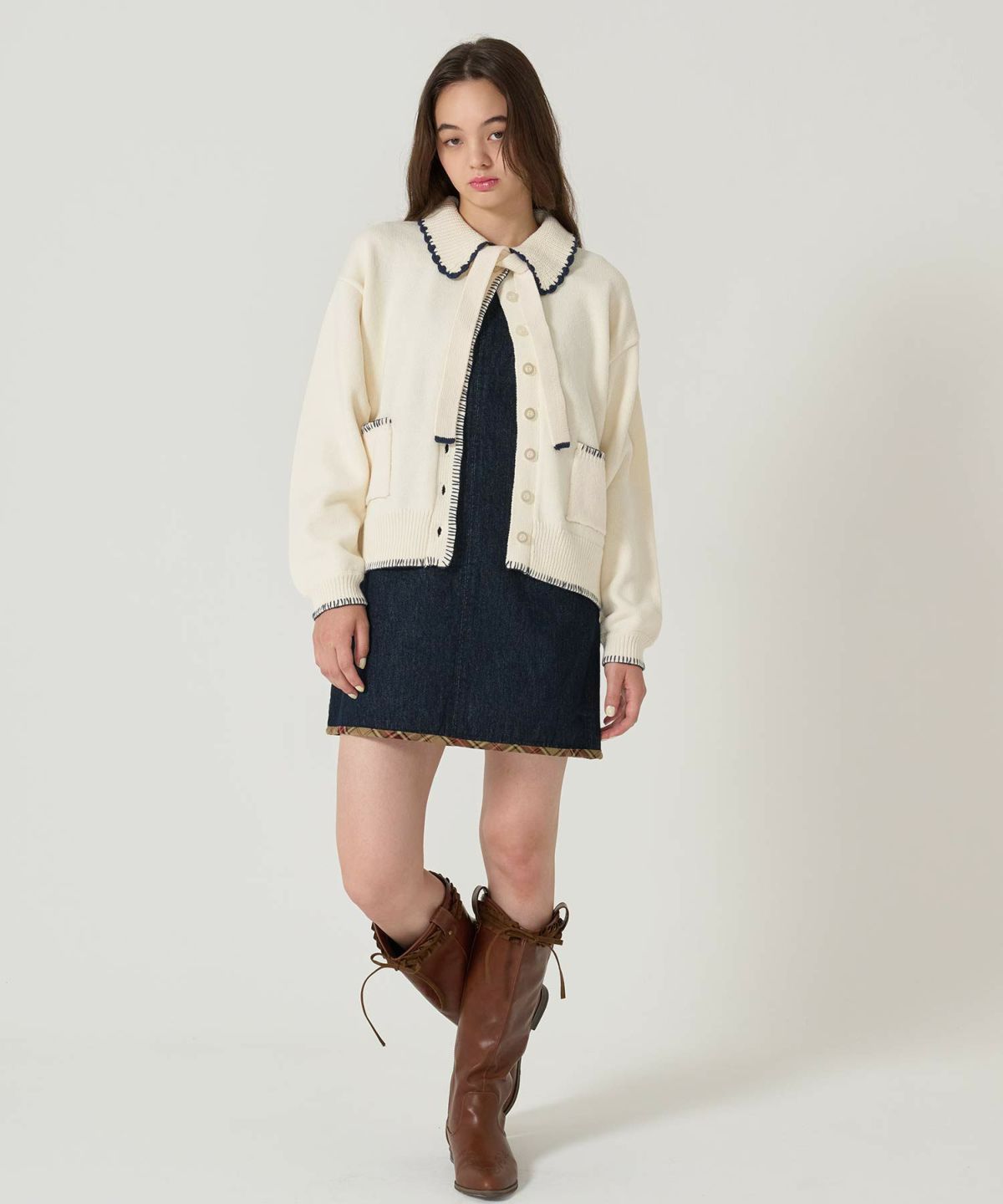  ハンドステッチ/ ニット/ジャケット/アイボリー