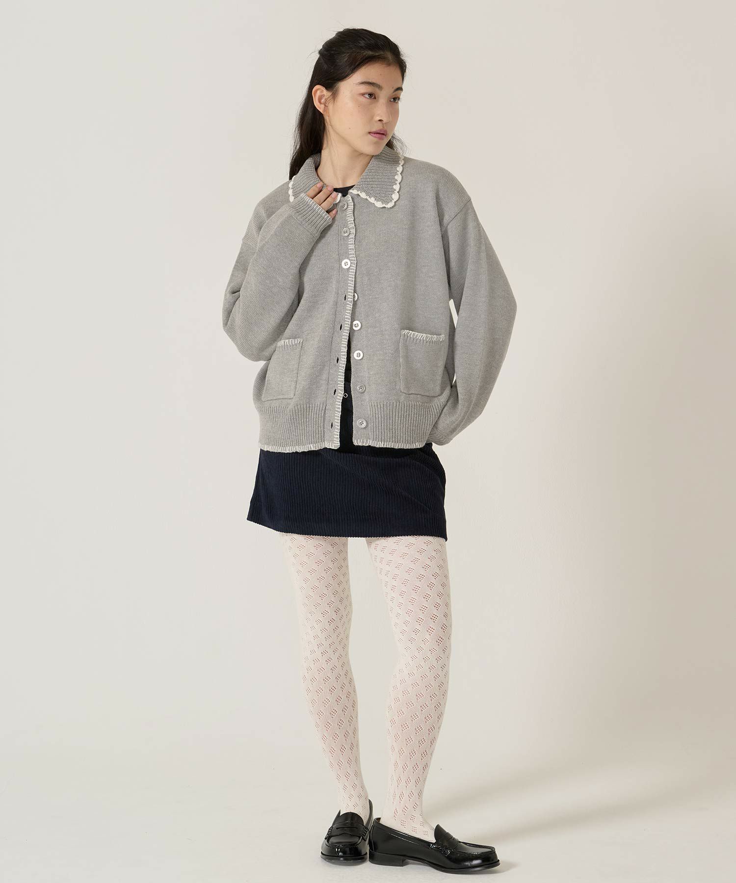  ハンドステッチ/ ニット/ジャケット/アイボリー