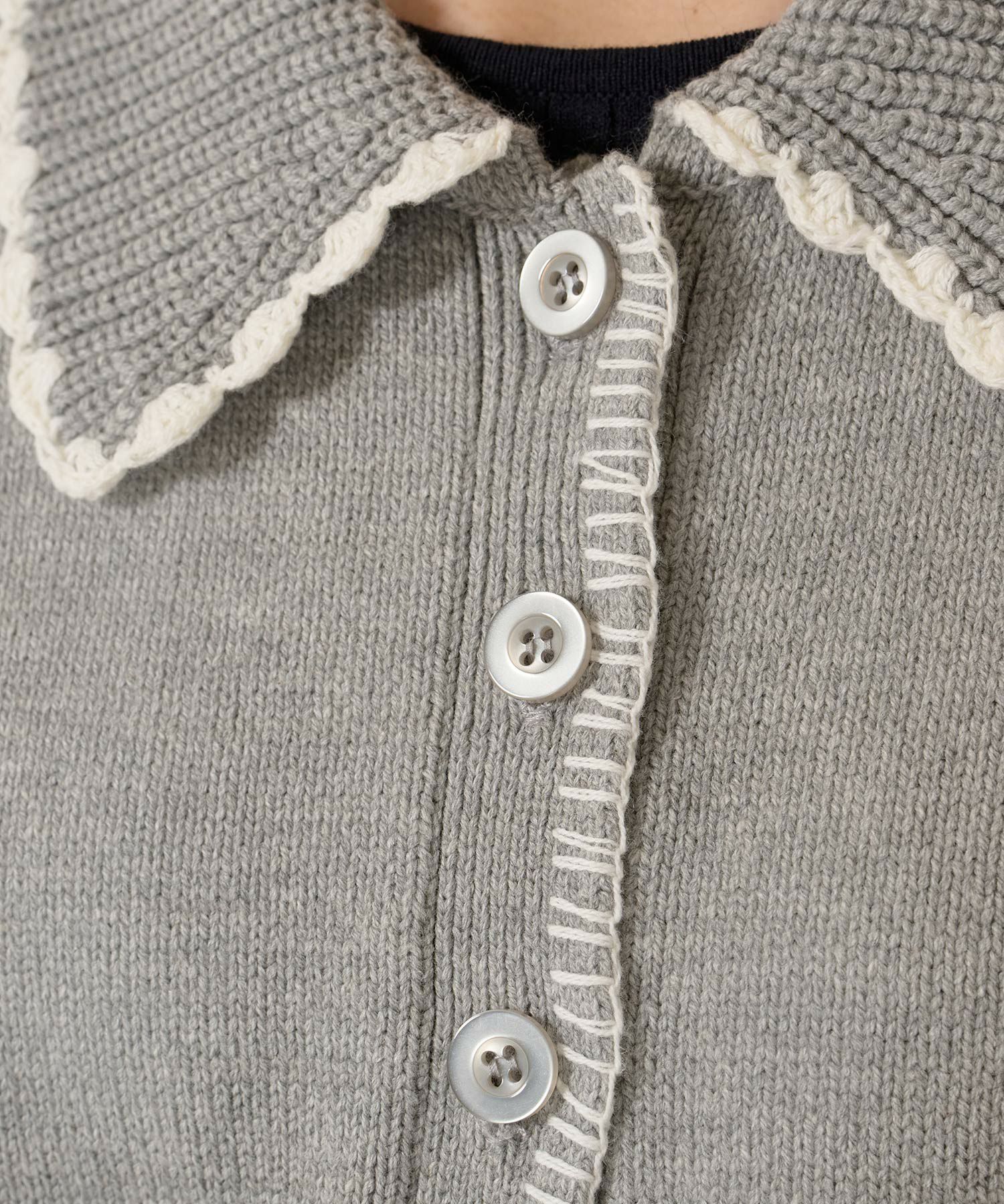  ハンドステッチ/ ニット/ジャケット/アイボリー